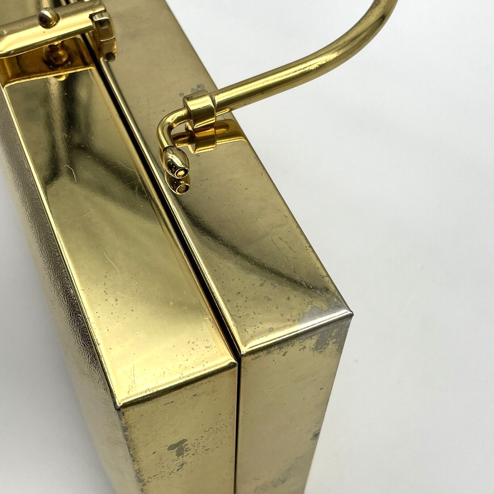 Vtg 70s Lou Taylor Miami Gold On Gold Art Deco Padded Frame Box Handbag Purse - Picture 12 of 12